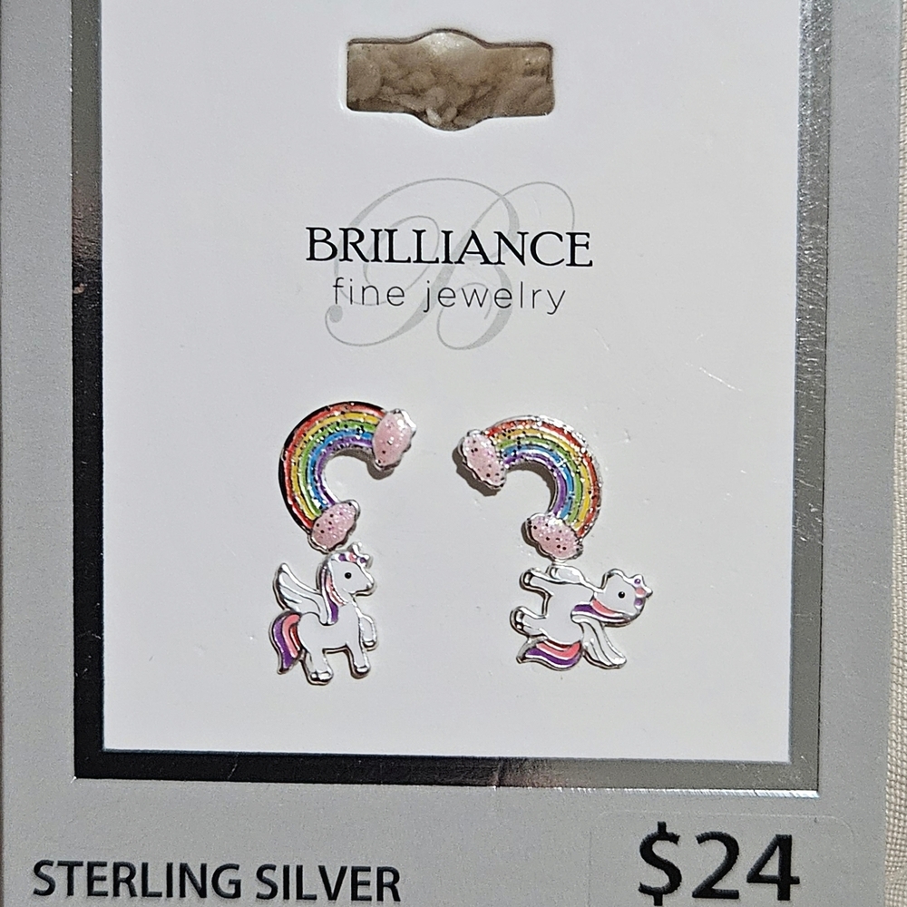 Brilliance Kids Unicorn and Rainbow Sterling Silver Stud Earrings